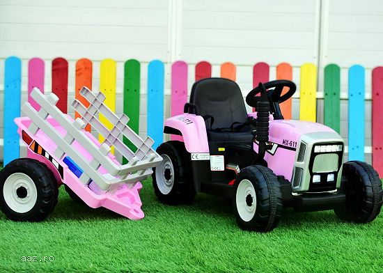 Tractoras electric Kinderauto BJ611 2x30W 12V cu remorca si RC