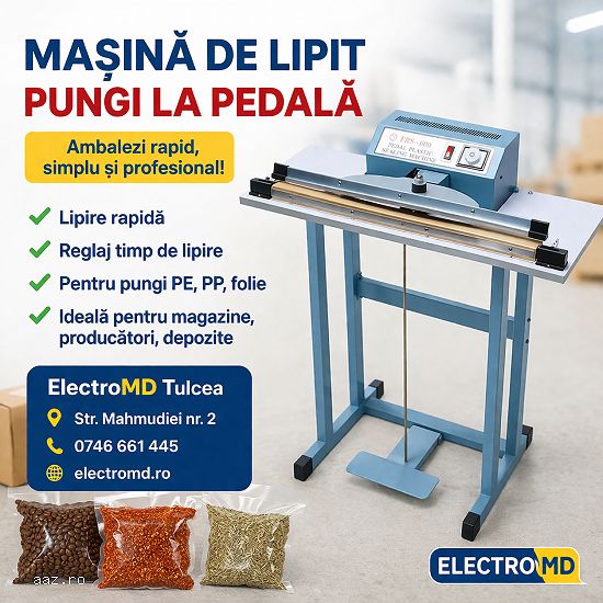 Mașină de lipit saci peleți 600 mm cu pedală,   aparat sigilat pungi 220V,   timer reglabil