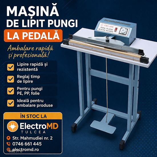 Mașină de lipit saci peleți 600 mm cu pedală,   aparat sigilat pungi 220V,   timer reglabil