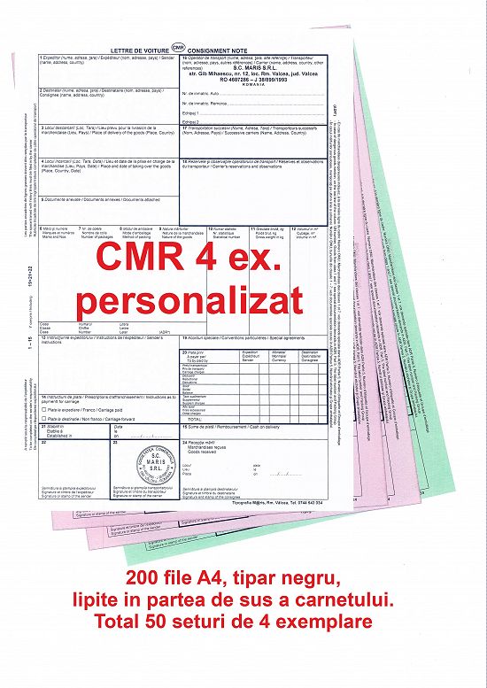 CMR-uri transport intern si international - Scrisoare de transport - Tipizat