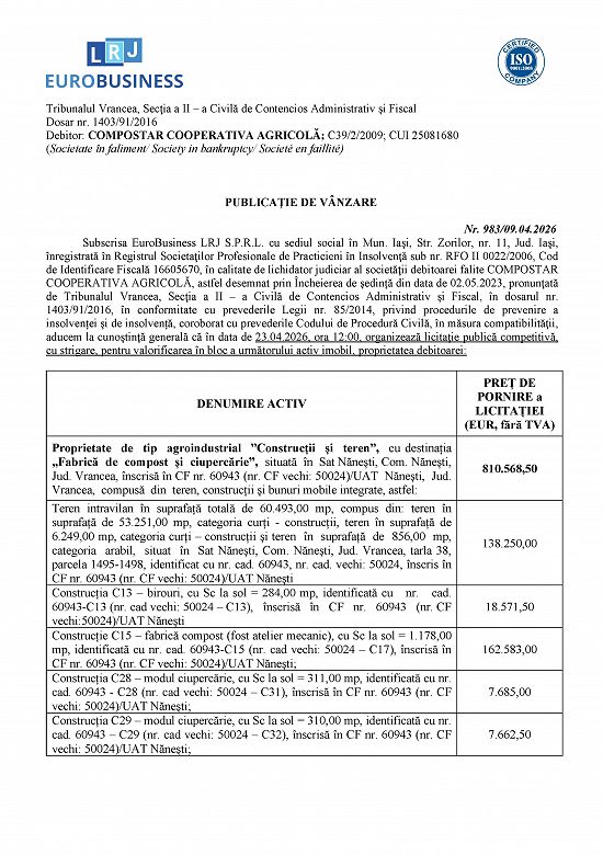 Fabrică de compost și ciupercărie,   situată în Sat Nănești,   Com. Nănești,   Jud. Vrancea