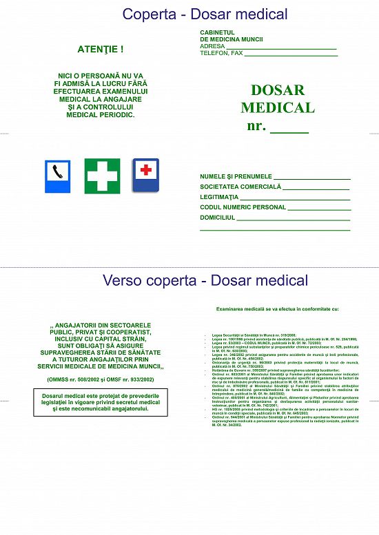 Fise de instructaj protectia muncii SSM si SU,             Dosar medical - Tipizat