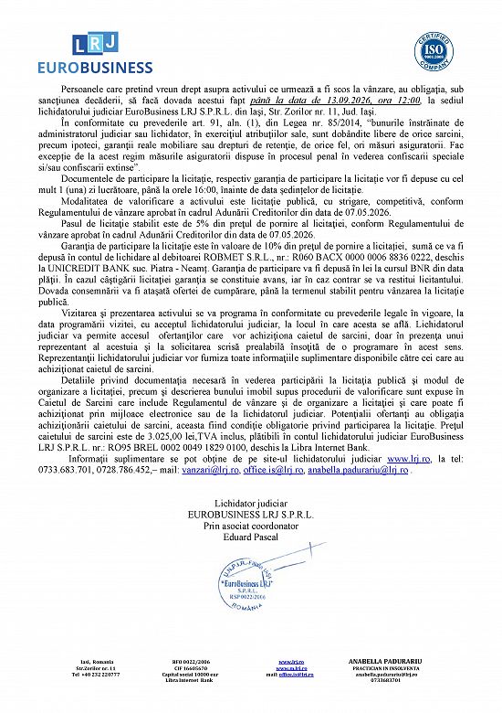 Proprietate imobiliara rezidentiala,   situata in Mun. Piatra Neamt,   Str. Bistritei nr. 55