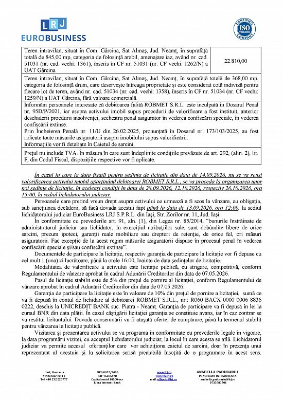 Proprietate rezidențială,      situată în Com. Gârcina,      Sat Almaș,     Jud. Neamț
