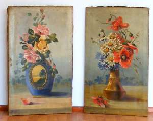 2 Tablouri florale vech ( 1930 )- de E. Panzel