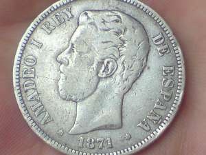 vand omoneda veche spaniola de argint 5 pesetas 1871 in stare foarte buna.