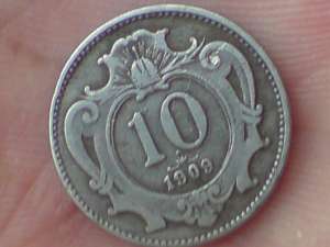 vand doua monede vechi din austria 10 heller 1895 si 10 heller 1909.