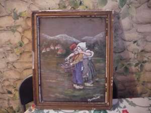 pictura pe panza de matase neagra
