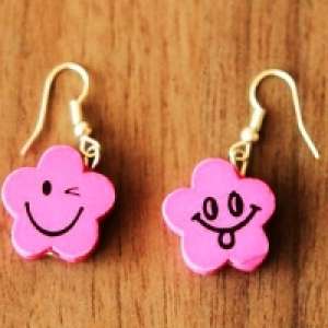 Cercei smiley fucsia / verzi / galbeni