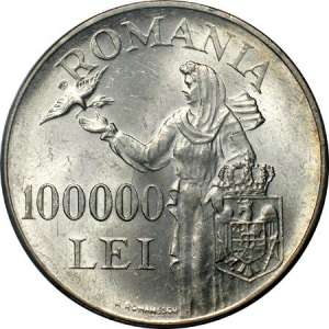 Vand moneda din argint cu regele Mihai 1946 100 000 lei