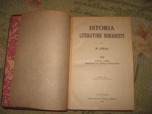 V�nd  ISTORIA LITERATURII ROM�NEŞTI de N. Iorga,     vol.  III,   1929