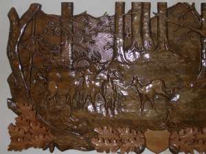 tablou natura vie , panoplii trofee vanat (cerb)