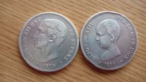 2 monede spaniole din 1875 si 1891