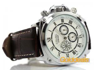 Ceas Rusesc Elegant De Lux Cadran Alb Barbatesc Automatic,    Curea Piele