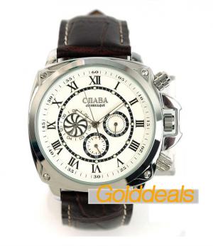 Ceas Rusesc Elegant De Lux Cadran Alb Barbatesc Automatic,    Curea Piele