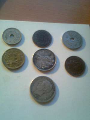 monede de vanzare 10 bani 1906, 10 bani 1905, 1leu 1905,  2 bani1900,  5 bani1906 5 lei1930 2 bani18