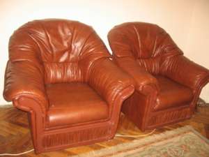 Set canapea si fotolii piele eco,  maron