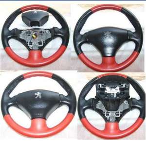 Volan piele perforata rosu-negru si airbag PEUGEOT 206 si 206 CC . Model 2001-2007