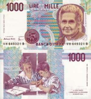 vand o bancnota de 1000 lire italienesti din 3 octombrie 1990