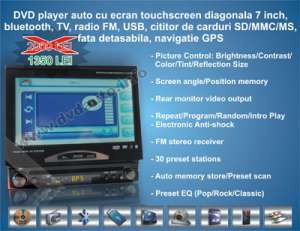 DVD AUTO cu GPS si Display LED 7" retractabil si fata detasabila