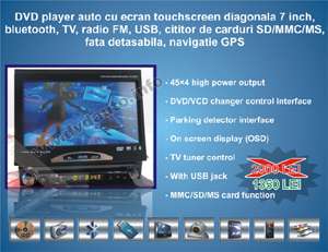 DVD Auto 1Din cu display 7 inch LED motorizat,  GPS