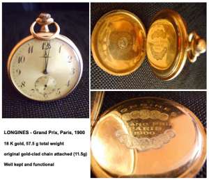 Vand ceas de buzuinar LONGINES Grand Prix aur 18K,  Paris 1900!