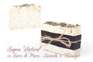 Sapun SPA Natural cu Sare Marina,  Frunze si Flori Menta,  Ulei Esential de Eucalipt si Lavanda