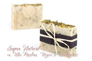 Sapun Natural cu Ulei Masline Extra Virgin,  Urzici,  Ulei Esential de Lemongrass si Lamaie