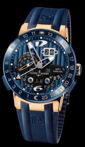 ulysse nardin el toro gmt automatic. rosse gold case. blue dial. mecanism 7750 swiss .
