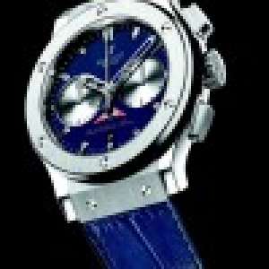 HUBLOT FUSION MONACO SILVER CHRONOGRAPH AUTOMAT,  BLUE DIAL AND RUBER STRAP. SWISS REPLIC 7750. 1 of