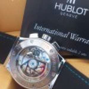 HUBLOT FUSION MONACO SILVER CHRONOGRAPH AUTOMAT,  BLUE DIAL AND RUBER STRAP. SWISS REPLIC 7750. 1 of