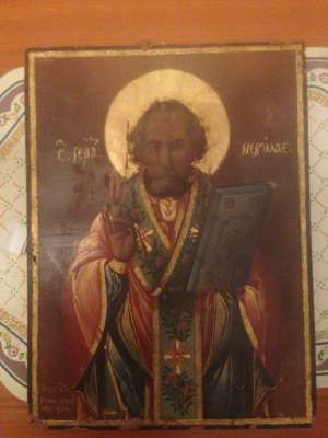 Icoana ruseasca Sf Nicolae,   pictata si cu argint aurit,   an 1833