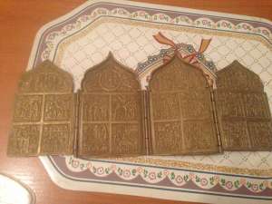 Poliptic din bronz de secol 19 ,  arta rusa