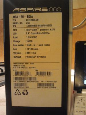 Laptop acer aspire one zg5