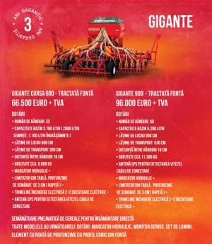 Promotie semanatori pneumatice de cereale pt insemantare directa Gaspardo Gigante Corsa