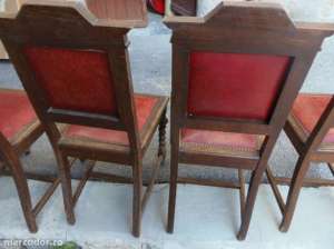 6 scaune stejar masiv si piele stil Louis XIII