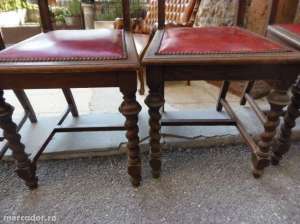 6 scaune stejar masiv si piele stil Louis XIII