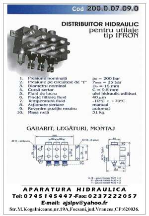 Distribuitor hidraulic pt.TELEMAC, Motostivuitor, HYDROM, IFRON, TAF, TIH, utilaje mobile, etc
