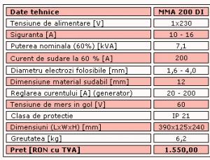Aparat sudura tip invertor MMA 200 DI