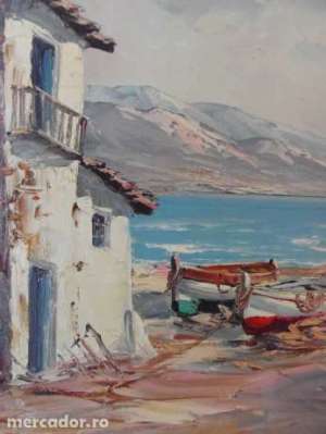 Tablou marin incadrat ,  ulei pe panza,  semnat AGULLO