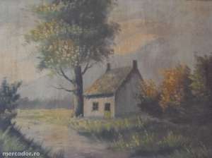 Tablou peisaj,  ulei pe carton,   semnat HANOTIAUX 70 euros