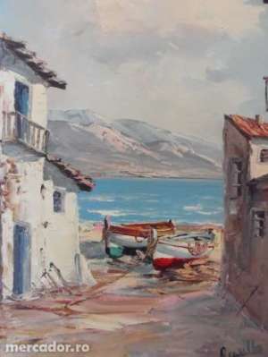 Tablou marin incadrat ,  ulei pe panza,  semnat AGULLO 130 euros
dimensiuni 49/37 cm