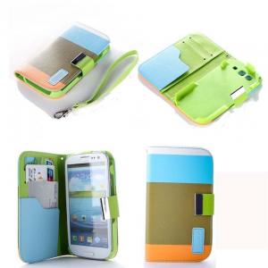 Husa Wallet Flip Card Samsung S3 I9300 Blue-Kaki-Orange