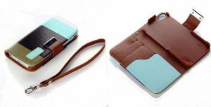 Husa Wallet Flip IPhone 5 blue-cofee-kaki