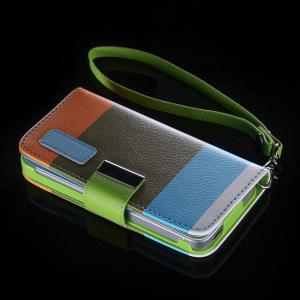 Husa Wallet Flip IPhone 5 blue-kaki-orange