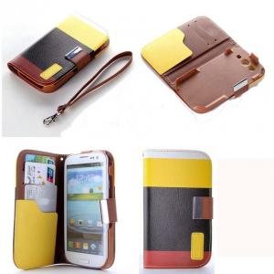 Husa Wallet Flip Card Samsung S3 I9300 Yellow-Black-Brown