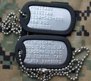Placute de identificare armata S.U.A. - DOG TAG,   personalizate cu textul dorit de client
