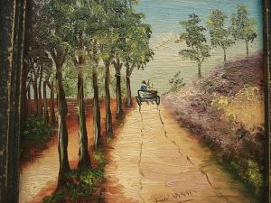 Tablou vechi mic pictat pe lemn (semnat)