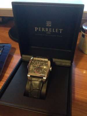 Perrelet A1021/2 Power Reserve Day-Date Auto Gray Dial Black Crocodile