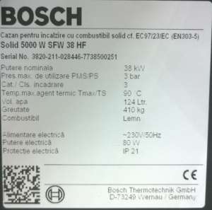 Vand Centrala Lemne/Cazan Bosch Solid 5000 W SFW 38 KW cu 3 Pompe de recirculare si Boiler Feroli 15